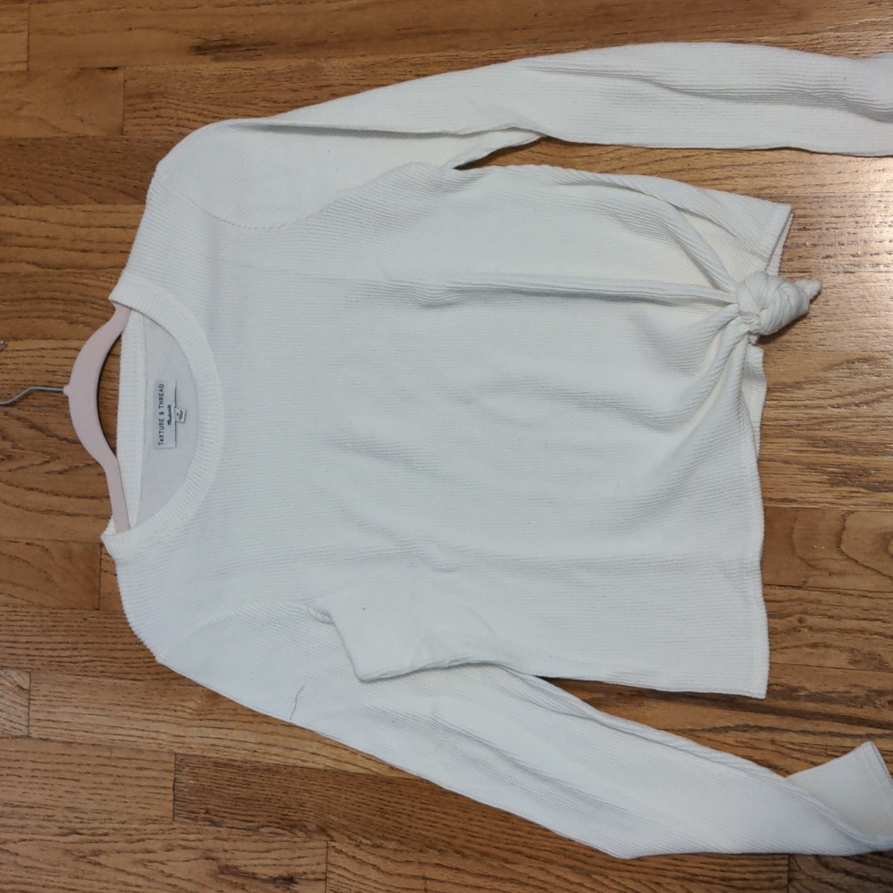 Madewell Texture and Thread white ribbed long sleeve knot tie shirt size medium